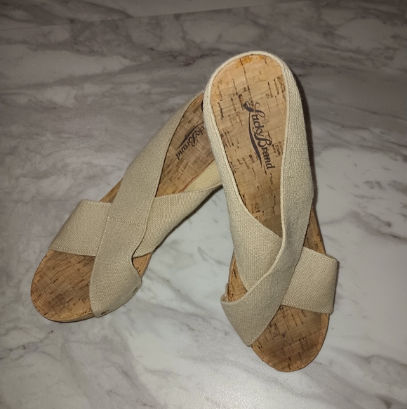 Lucky Brand Shoes - Lucky Brand‎ Miller Tan Cross-Strap Cork Wedge Sandals 8.5